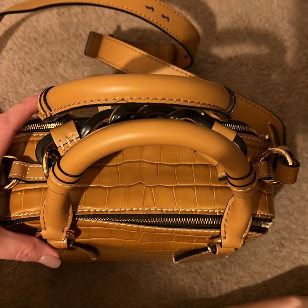 Chloe Small Daria Bag-Autumnal Brown Croc Embossed Leather - Picture 5 of 11